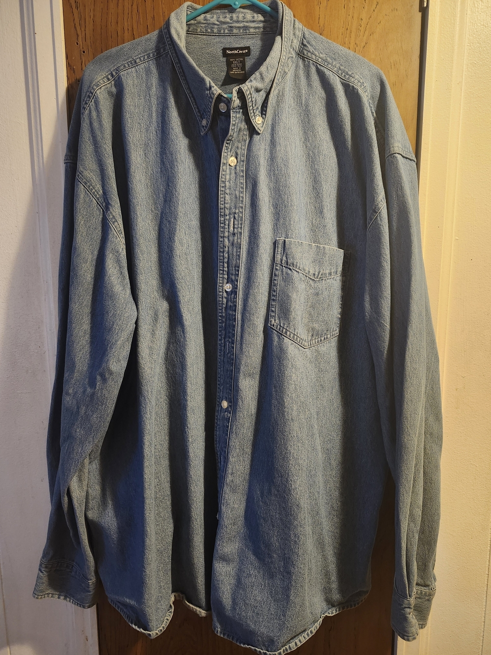 Vintage NorthCrest Blue Denim Button-Down Shirt, Men's 2XLT, Cotton Workwear
